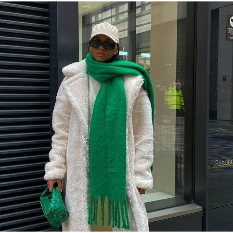 1pc unisexe hiver chaud écharpe de luxe loisirs de plein air écharpe épaissir chaud châle classique glands moelleux écharpe couleur unie doux châle