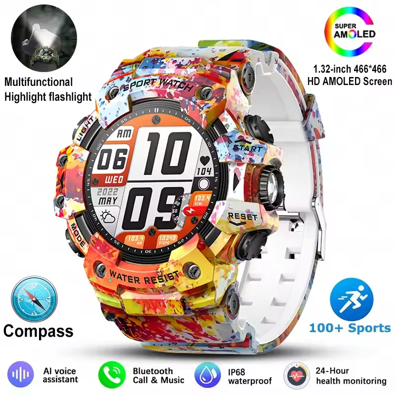 

LC21 Outdoor Sports Smart Watch Men Women With LED Flashlight Compass SOS Fitness Monitor BT Calls IP68 Waterproof Smartwatch