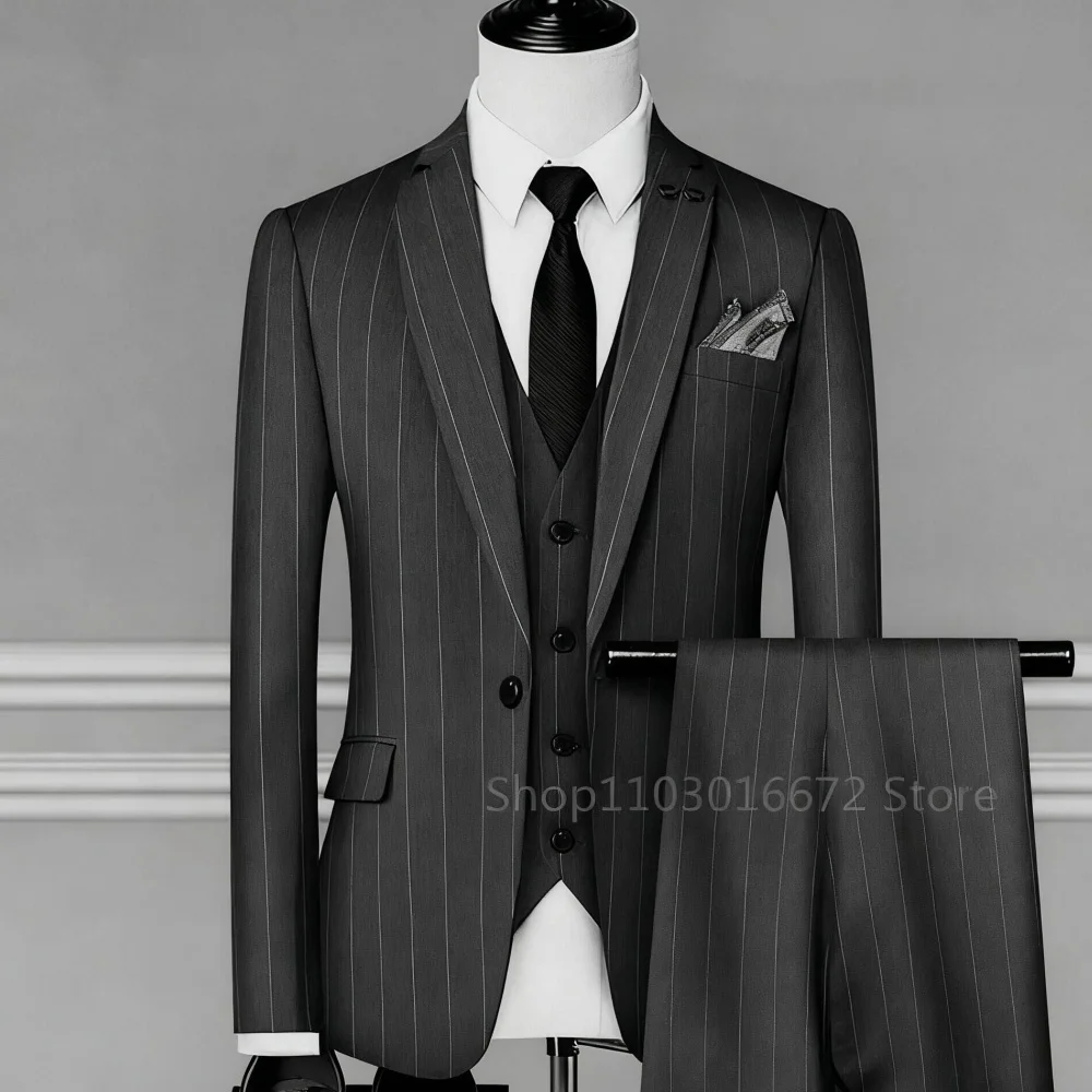 Elegante abito da uomo d'affari in 3 pezzi nero grigio slim fit giacca da sposa gilet sottile regolabile Ternos per la moda maschile