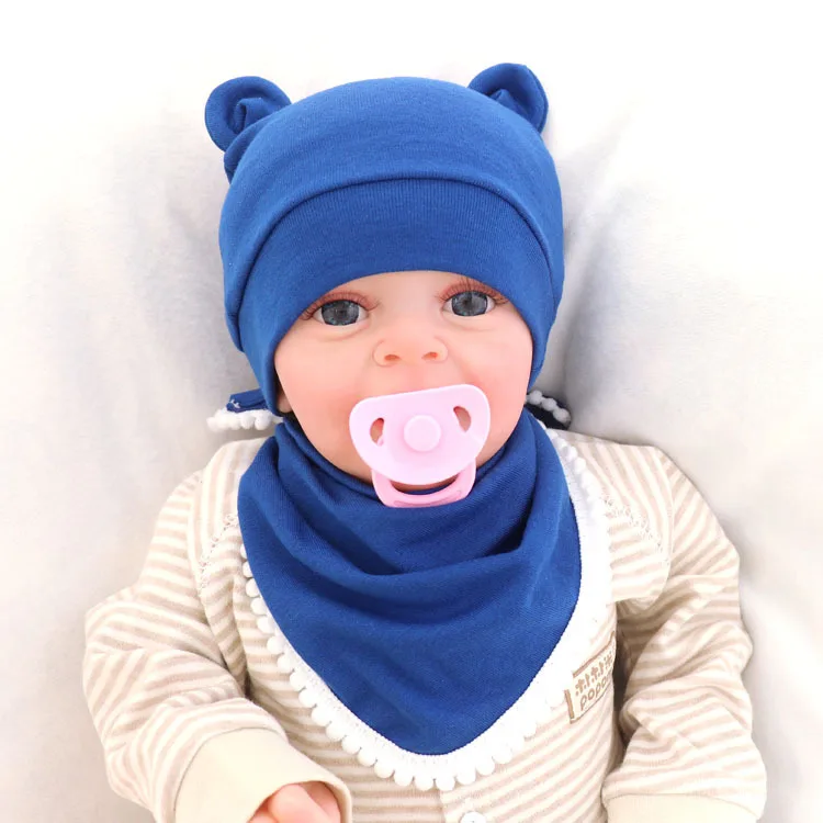 2pcs/set Cute Newborn Baby Hat+bibs  Spring Autumn Soft Warm Knitted Boy Girl Hats Beanie Solid Color Cap Bonnet Newborn