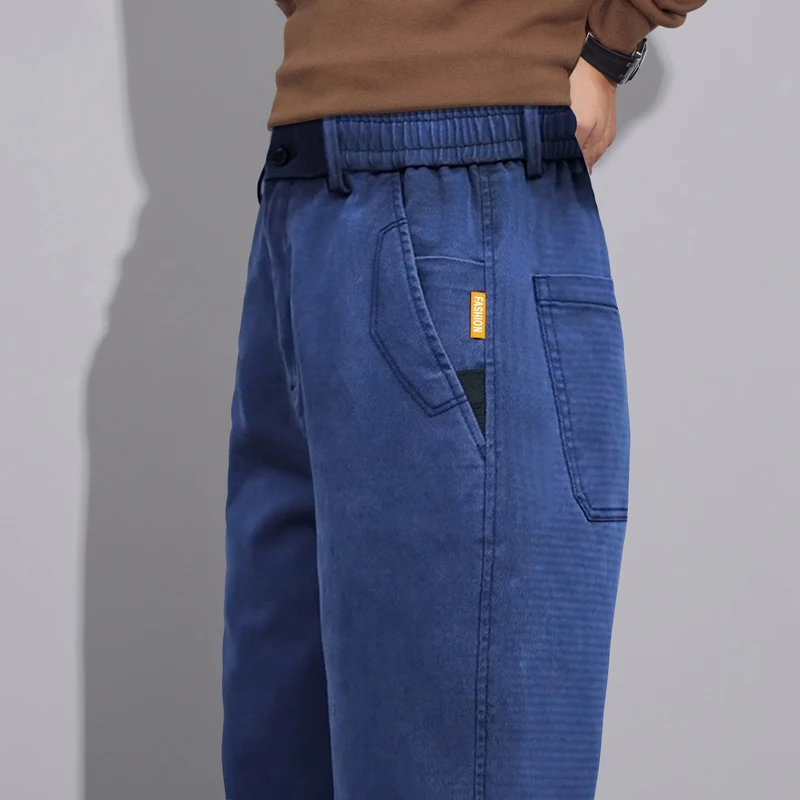 

Мужские повседневные брюки свободного кроя с прямыми штанинами, на эластичном поясе, износостойкие рабочие брюки, осенние мужские брюки карго