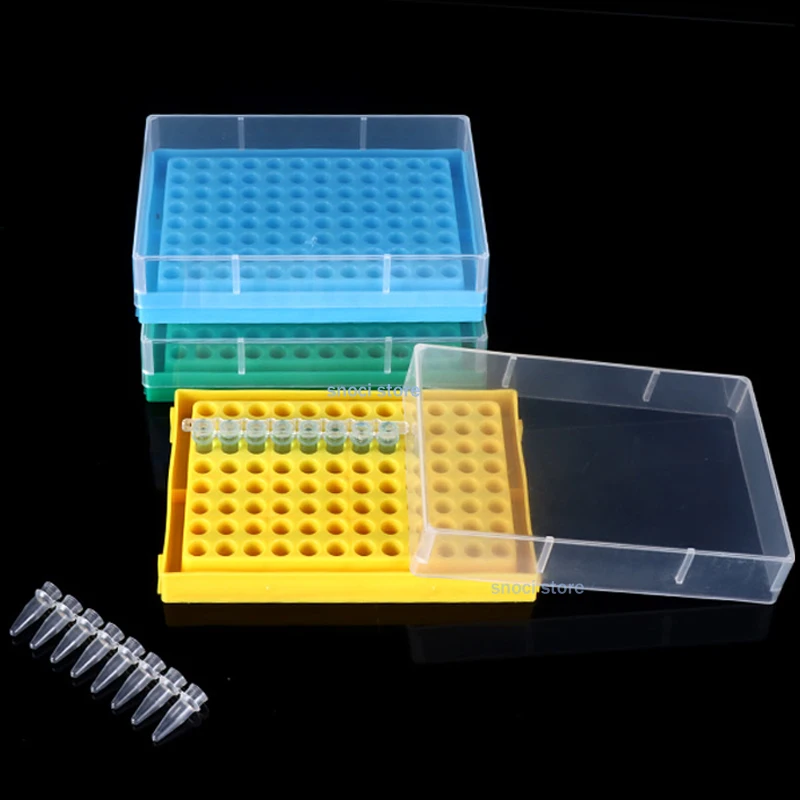 5 Stück 96-Loch PCR-Röhrchenhalter 0,2ml Zentrifugenröhrchenbox mit transparentem Deckel Kunststoff-Aufbewahrungsbox Labor-PP-Röhrchenhalter – Detail 15