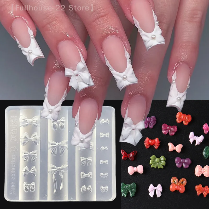 

【MAX-22】Bow Pattern Silicone Nail Bead Chains Carving Mold Nail Decorations DIY Stereoscopic Stamping Plate Manicure Tools