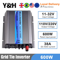 Y&H 600W MPPT Solar Grid Tie Inverter Pure Sine Wave,24V Battery/DC11-32V PV Input AC120V/220V Output, Solar Panel Home System