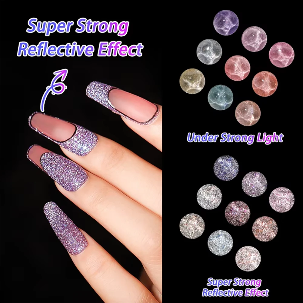 Vendeeni 9 Farben/Set Glitzer-Broken-Diamond-Gel-Nagellack, UV-LED-Gel-Lack mit reflektierendem Effekt und Display – Detail 9
