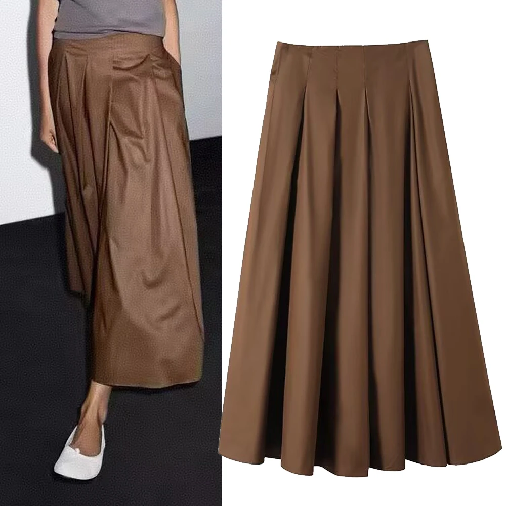 

Faionable Pure Color Pleated Skirt for Women Casual Versatile mid Waist Polyester Fiber Straight Cut Spring 2025