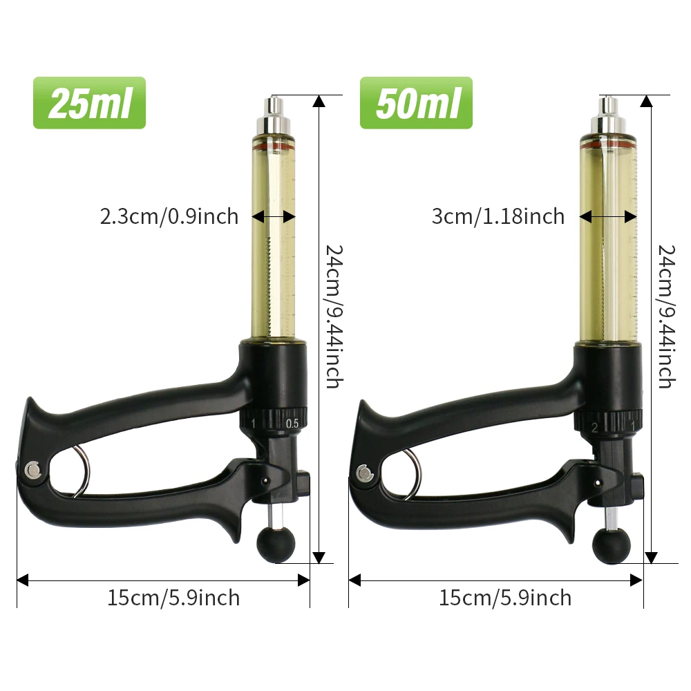 

Регулируемый шприц непрерывного действия 25 мл/50 мл с игольчатым инжектором вакцин, черный/серебристый ветеринарный шприц, инструменты для подачи