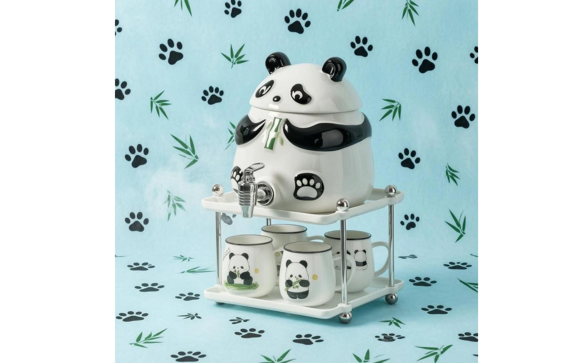 Panda Water Dispenser Front Tap Ceramic Water Dispenser Household Container Fitted Lid Tableware Glossy