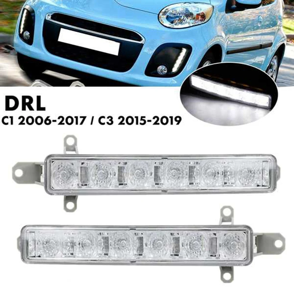 Car L+R LED DRL Fog Light for Citroen C1 06-17 Citroen C3 15-19 Auto Driving Lamp Daytime Running Light Bumper Lamp