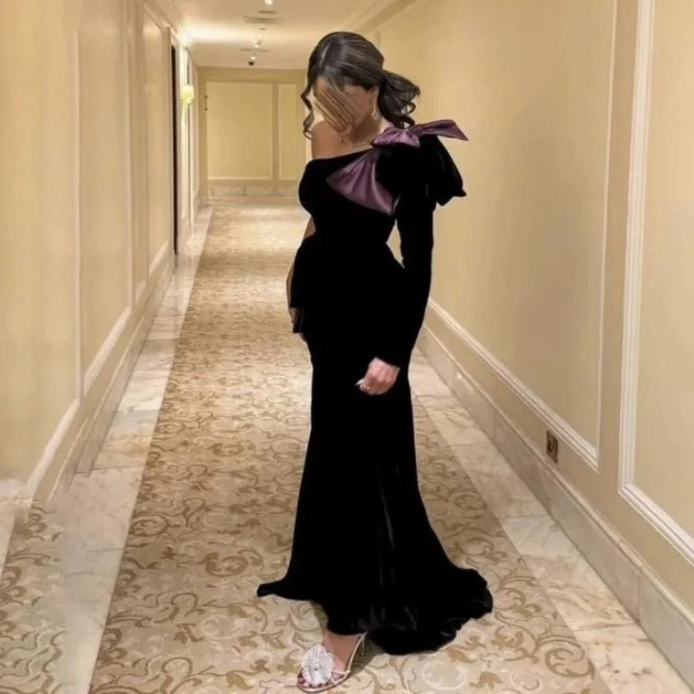 فستان حفلة موسيقية نسائي رائع مخصص بأكمام طويلة ساحر بكتف واحد فستان حورية البحر أنيق بفيونكة للنساء ثوب مسائي #3