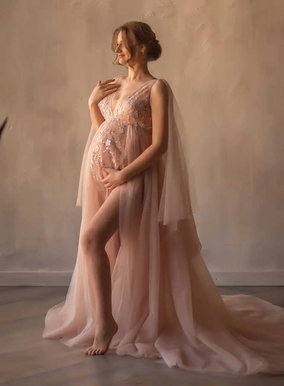 

Soft Sleepwear V Neck Sleeveless Chic Wedding Robe Nightgown Ruffles Tulle Sweep Train Wedding Pajama Fast Shipping