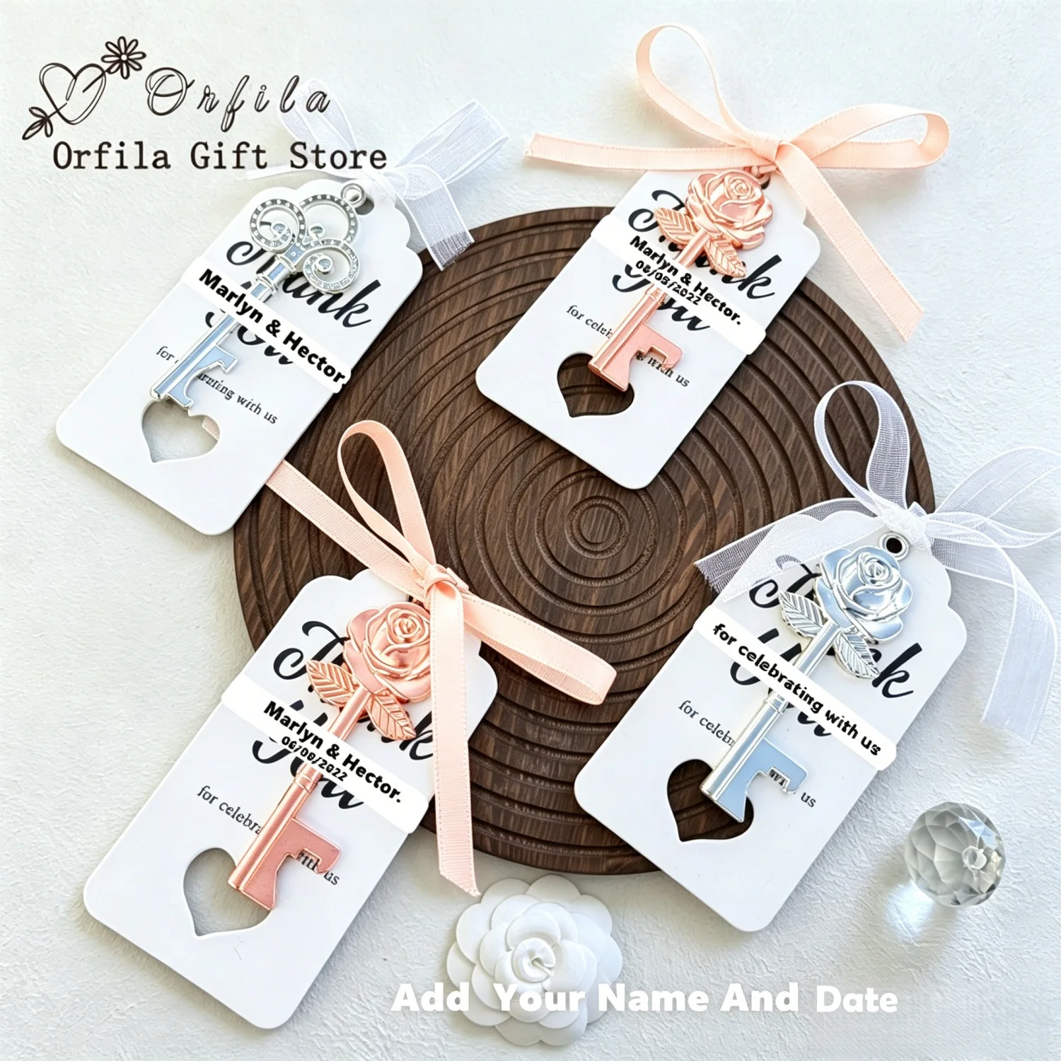 Roségold Schlüssel-Flaschenöffner für Gäste Hochzeitsgeschenke für Gäste Party-Dekoration Gastgeschenke Babyparty Taufe Dankeschön 20/30 Stück – Detail 3