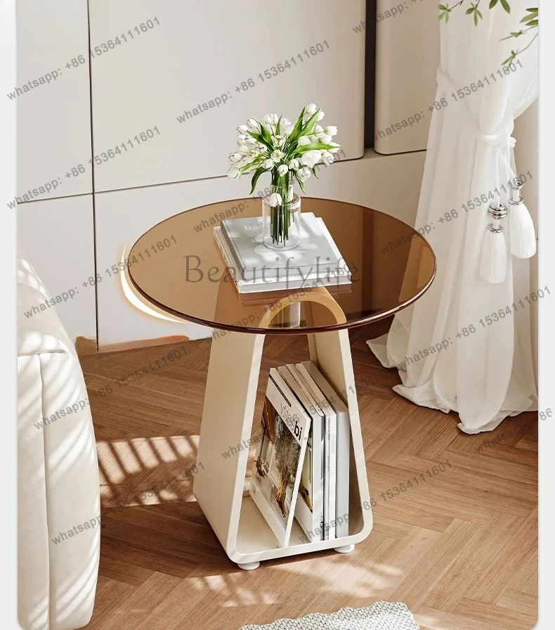 

Modern Minimalist Sofa Side Table Living Room Coffee Table Small Round Small Apartment Tea Glass Corner Table