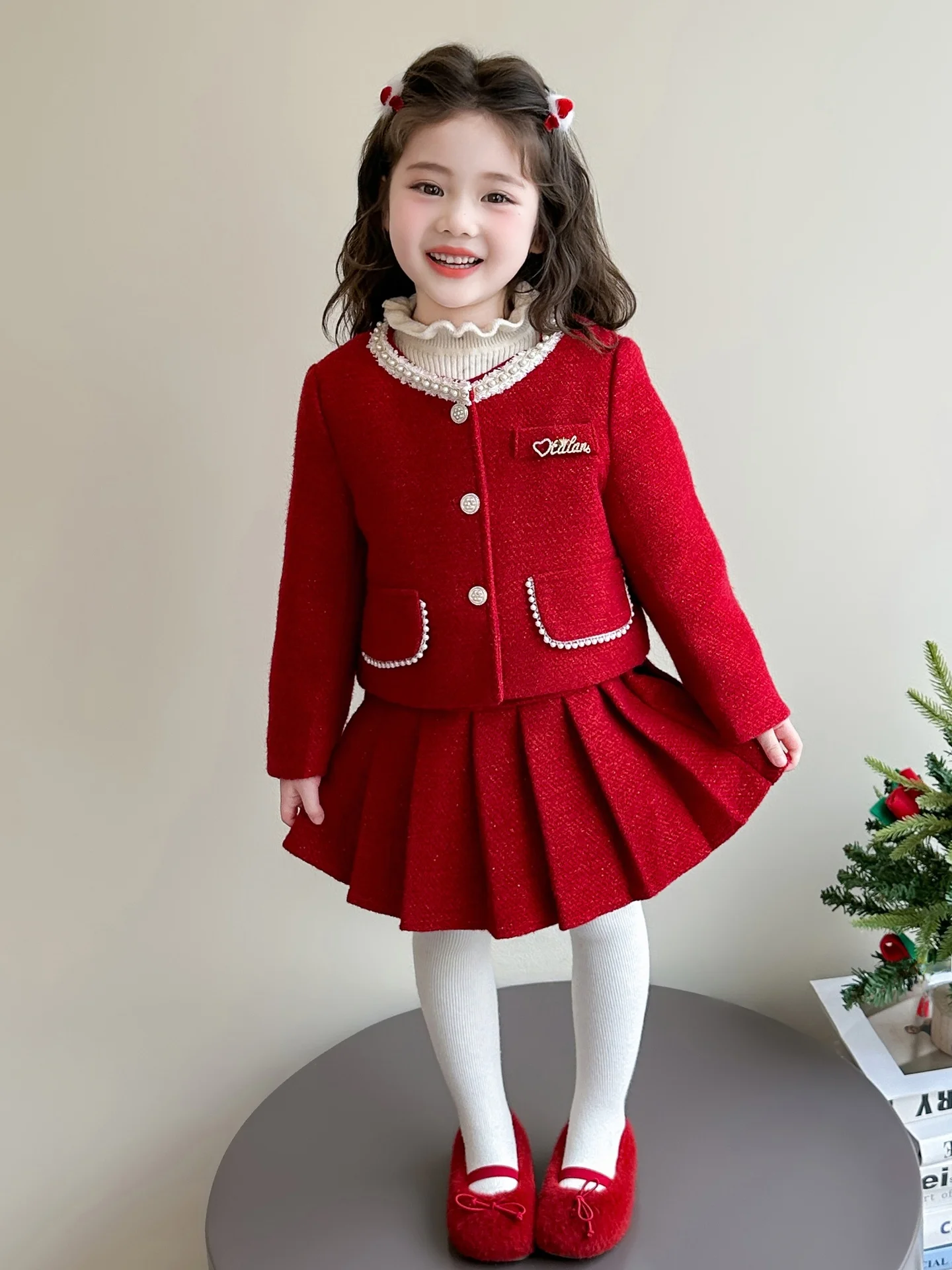 

Girls Winter Faion Set High-Defn Cotton Jaet Two-Piece Suit Sweet New Year Outfit Princ Sle Children's Clothing