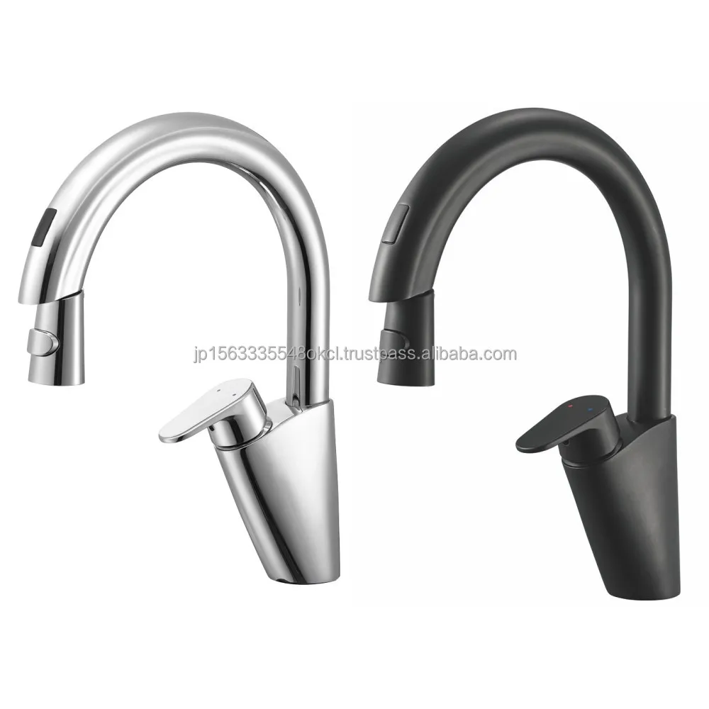 Contemporary Single-Hole Deck Mounted Silver Sensor Pull-Out Spray Kitchen Faucet Auto Water Mixing Battery Operated Contactless