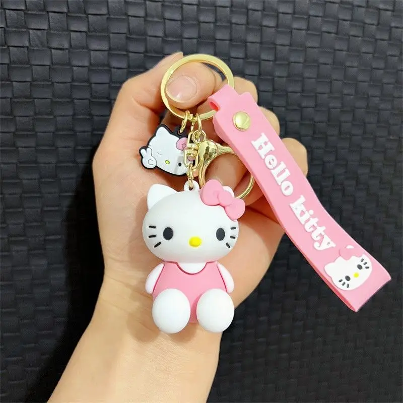 Sanrio PInk HelloKitty Cartoon Sitting Posture KT Cats Keychain Cute Cat Keychain Bow KT Pendant Men and Women Bag Decoration
