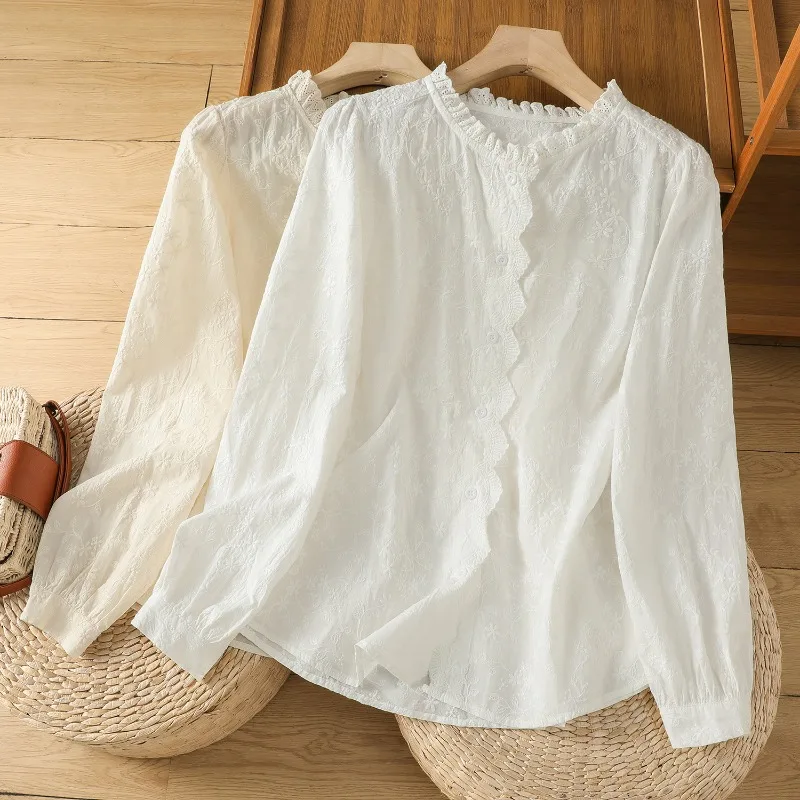 

Женские блузки в китайском стиле, винтажные рубашки с вышивкой, модная свободная летняя одежда, хлопковые льняные женские топы с длинными рукавами