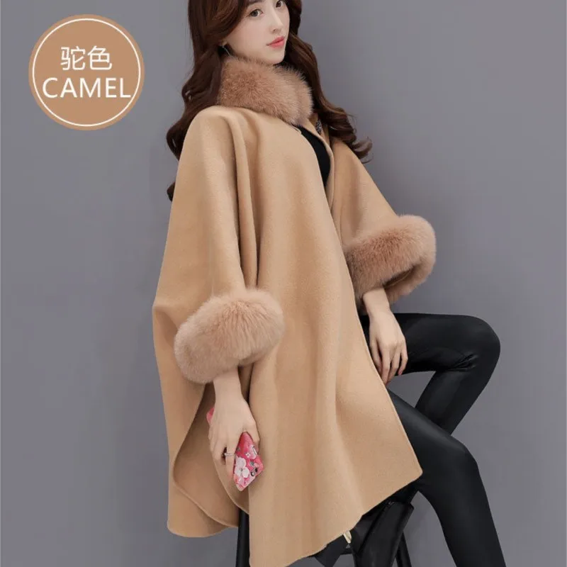 

Hebe Style Thickened Woolen Coat for Women Autumn Winter Mid-Length Ladies' Coat with Fake Rabbit Fur Collar Women's Clothing