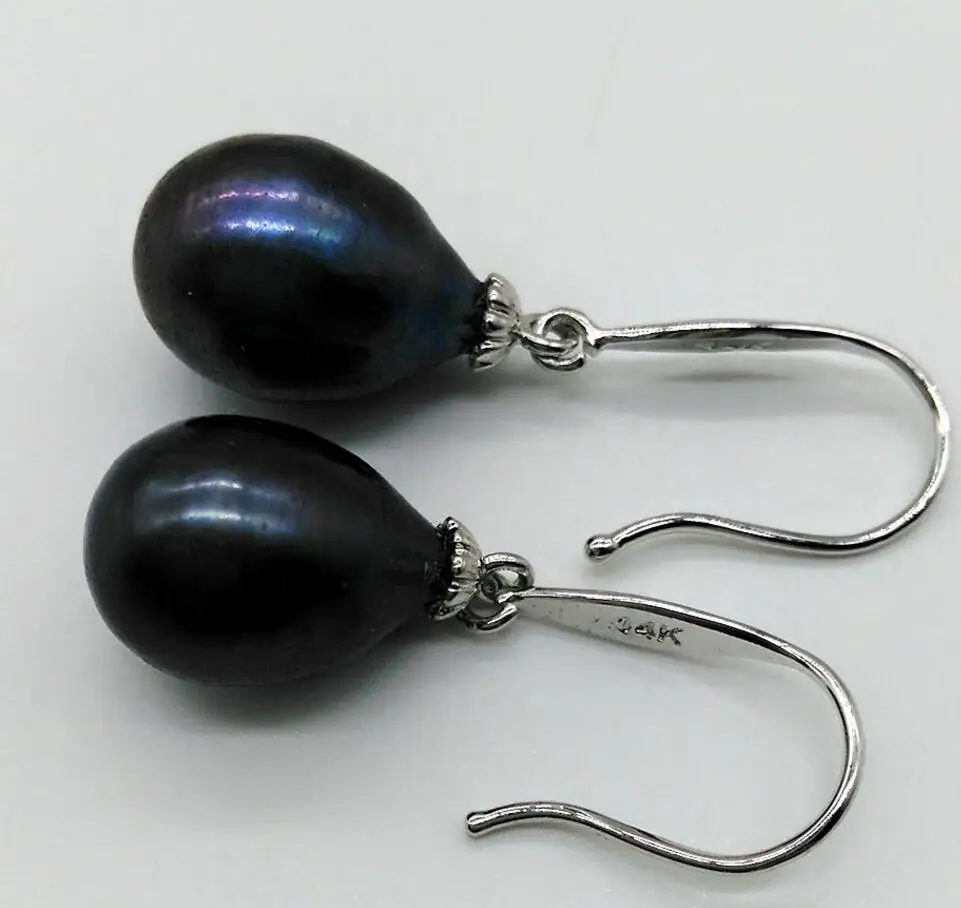 

HOT PERFECT 10-12 MM AAA+ BLACK tahitian Dripping PEARLS EARRING 925silver