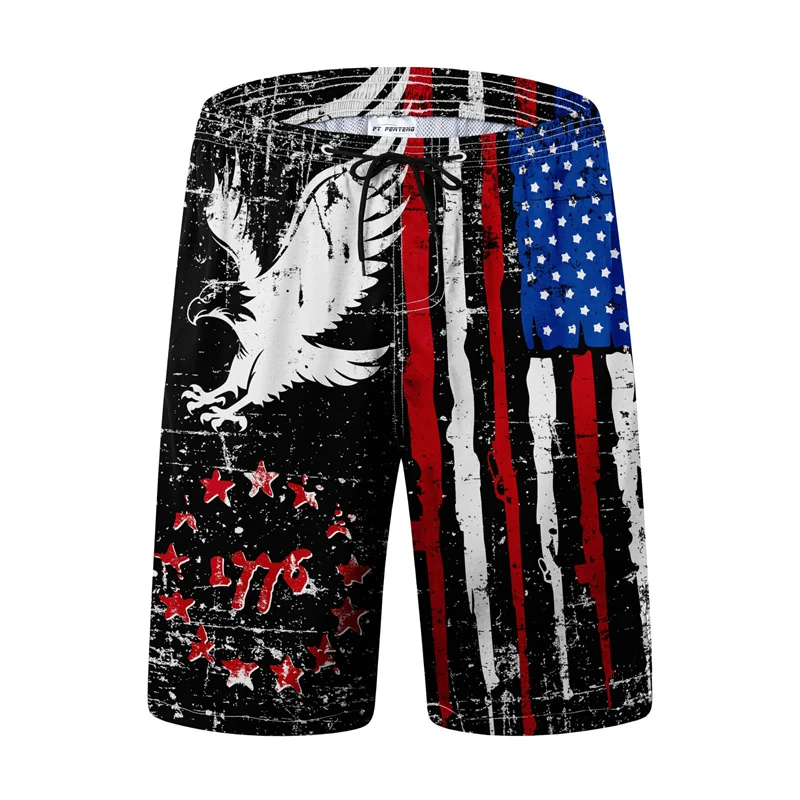 New Fashion American Flag Pattern Beach Short Summer Trend Streetwear Mens 3D Printed Board Shorts Casual Oversized Swim Trunks