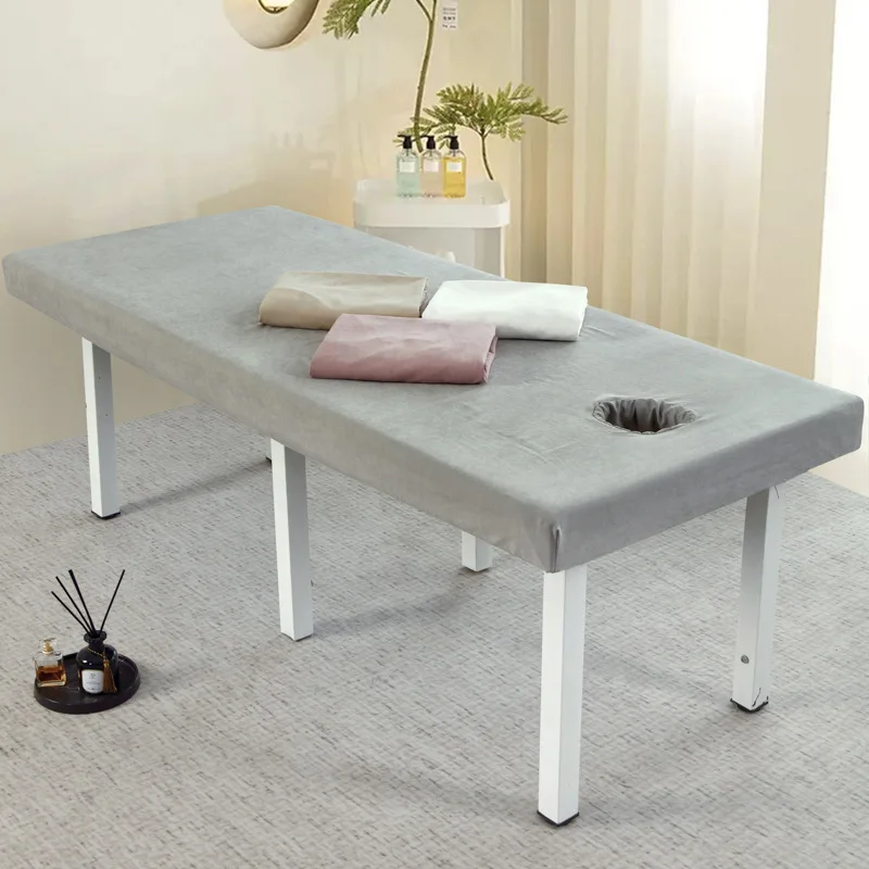 Solid Color Beauty Salon Massage Bedspread Plush Bed Cover Massage Bedsheet Spa Treatment Bed Sheet with Face Hole