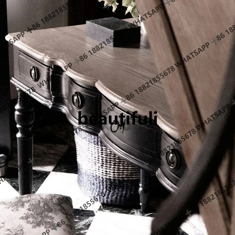 

R American rural solid wood, home study desk French minimalist, practical contrasting computer desk H