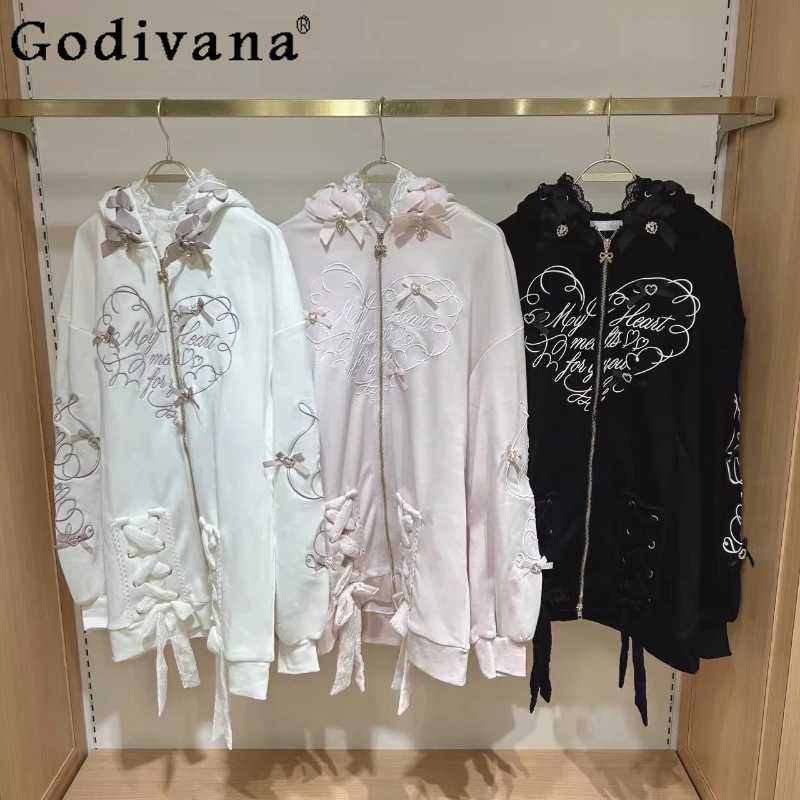

Liz Jacket Japanese Mass-Produced Sweet Loose Long Jacket Autumn New 2025 Girl's Women's Cute Bow Embroidered Hooded Sweatshirt