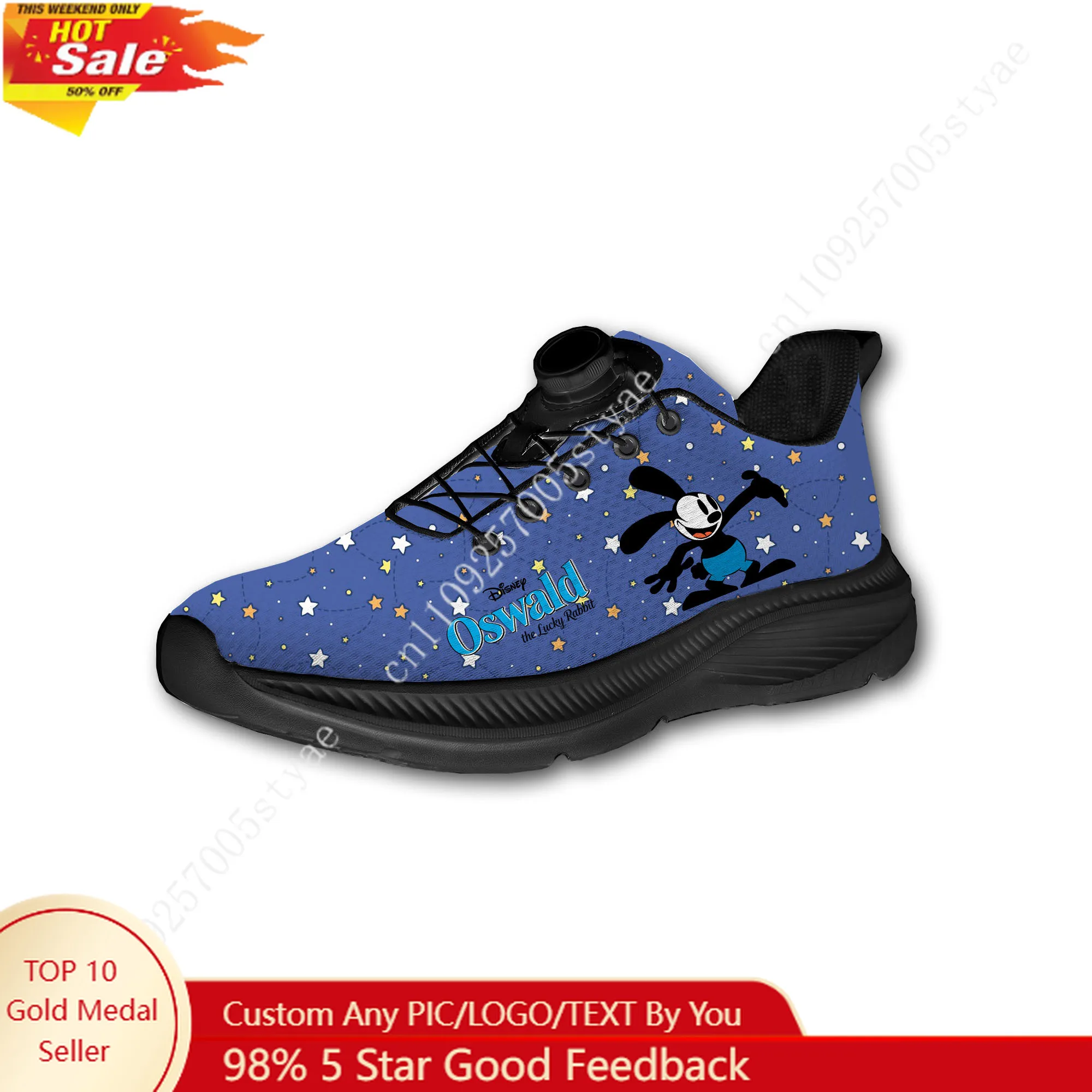

Oswald Rabbit Sport Shoes Custom Men Woman Rotating Button No Tie Shoes Design Photo Logo Text Soft Sneakers Unisex Holiday Gift