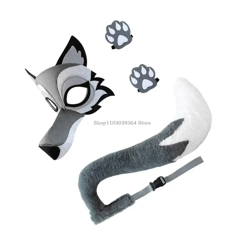 Halloween Wolf Kostuumset Wolf Tail Wolf Face Mask en Handschoenen voor Kid volwassene