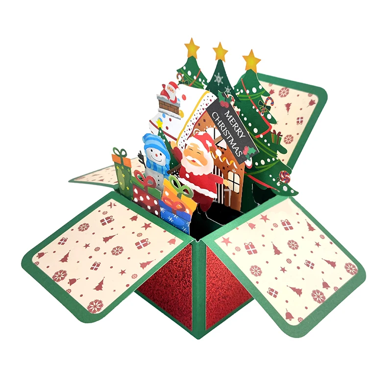 Kartu Ucapan Natal lipat kotak Stereo Santa Selamat Natal