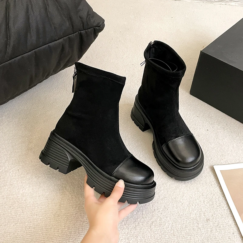 Bottes de rinçage modernes pour femmes, chaussures de créateur rétro, talon optique, mode commandée, automne, hiver, nouveau, 2024