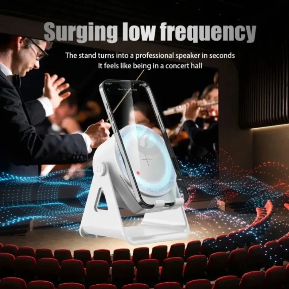 5 In 1 Wireless Charger Bluetooth Speaker Phone Stand Foldable Adjustable RGB Desktop Holder for Compatible iPhone 17 16 Samsung
