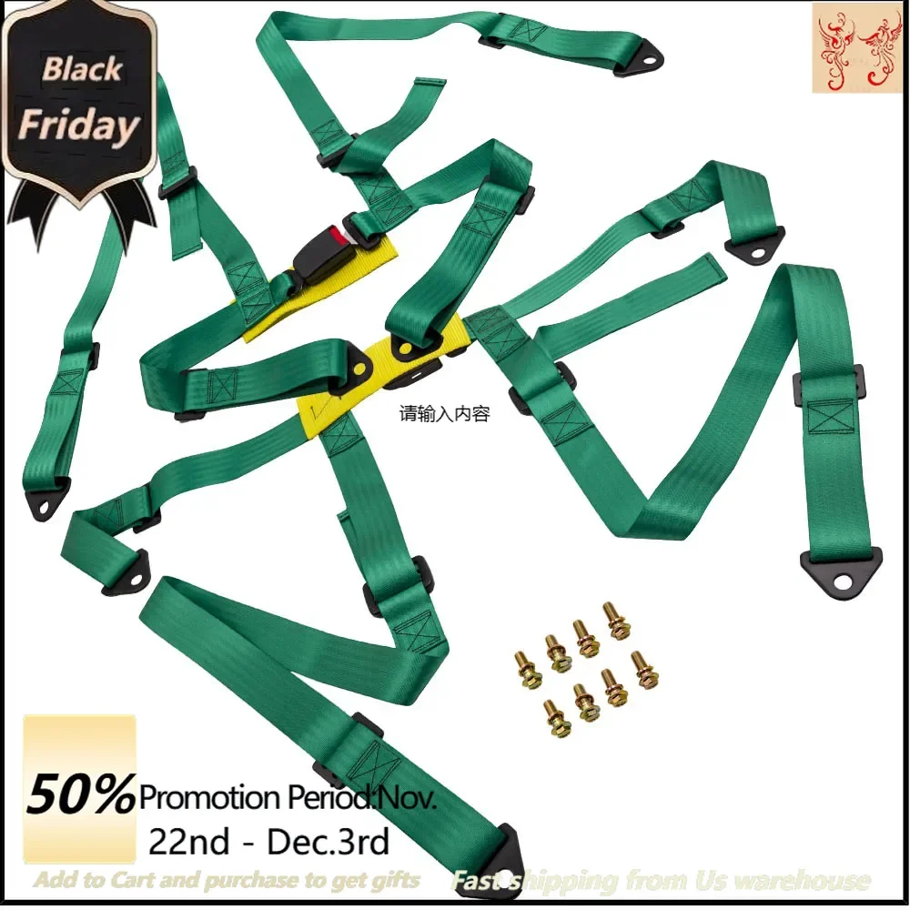 

2 Packs Universal 4 Point Racing Safety Harness Seat Belt 2" Strap Green