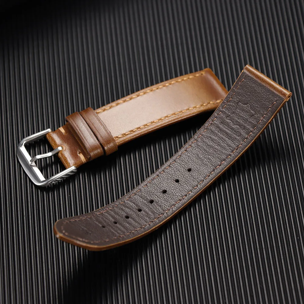 18mm 19mm 20mm 21mm 22mm Oil Wax Discoloration Leather Watchband Vintage Genuine Calfskin Leather Strap Soft Business Watch Band