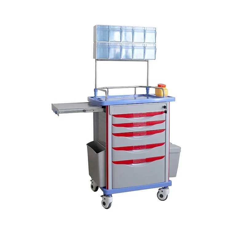 Hospital Furniture ABS Plastic Anesthesia Medicine Medical Cart Emergency Treatment Trolley