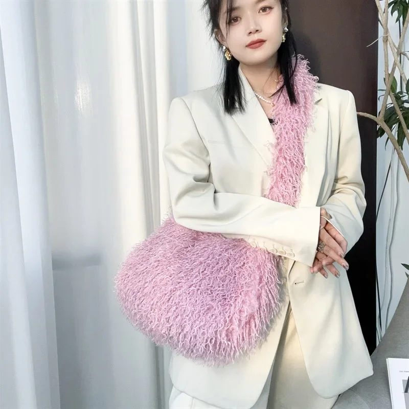 Long Plush Women\'s Large Shoulder Bag Luxury Faux Fur Female Messenger Bags Y2k Punk Girls Fluffy Tote Handbags Crossbody Bag