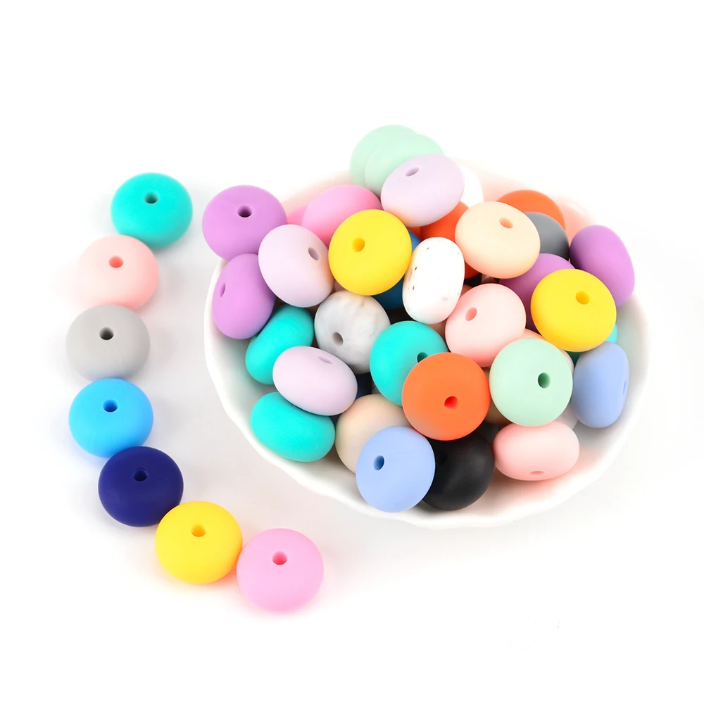 LOFCA 50pcs Mini Abacus 14mm Silicone Loose Beads Teether Toy Silicone BPA Free Teething Beads Charms Newborn Nursing