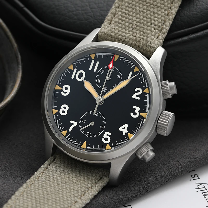 Militado ML1868 jam tangan kaca safir, arloji kronograf kuarsa dengan lapisan AR Swiss Retro VK61 Super bercahaya 316L stainless steel