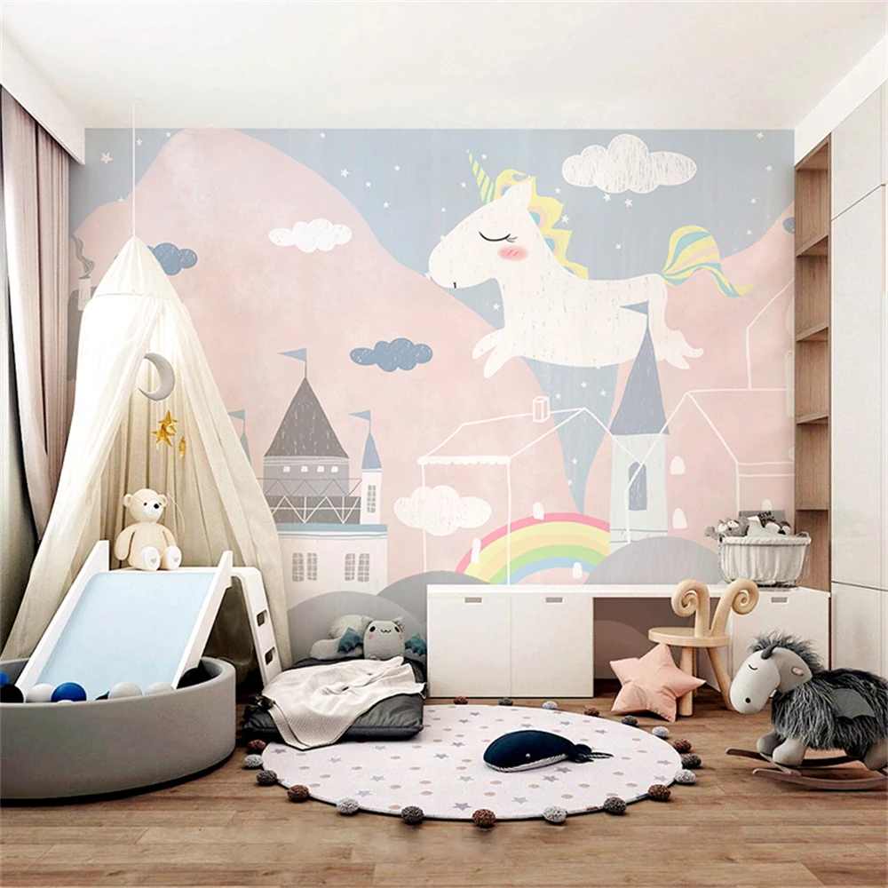 custom cartoon Pink pony wallpaper for Children's room Princess room mural wall paper Northern Europe warm girl bedroom stickers