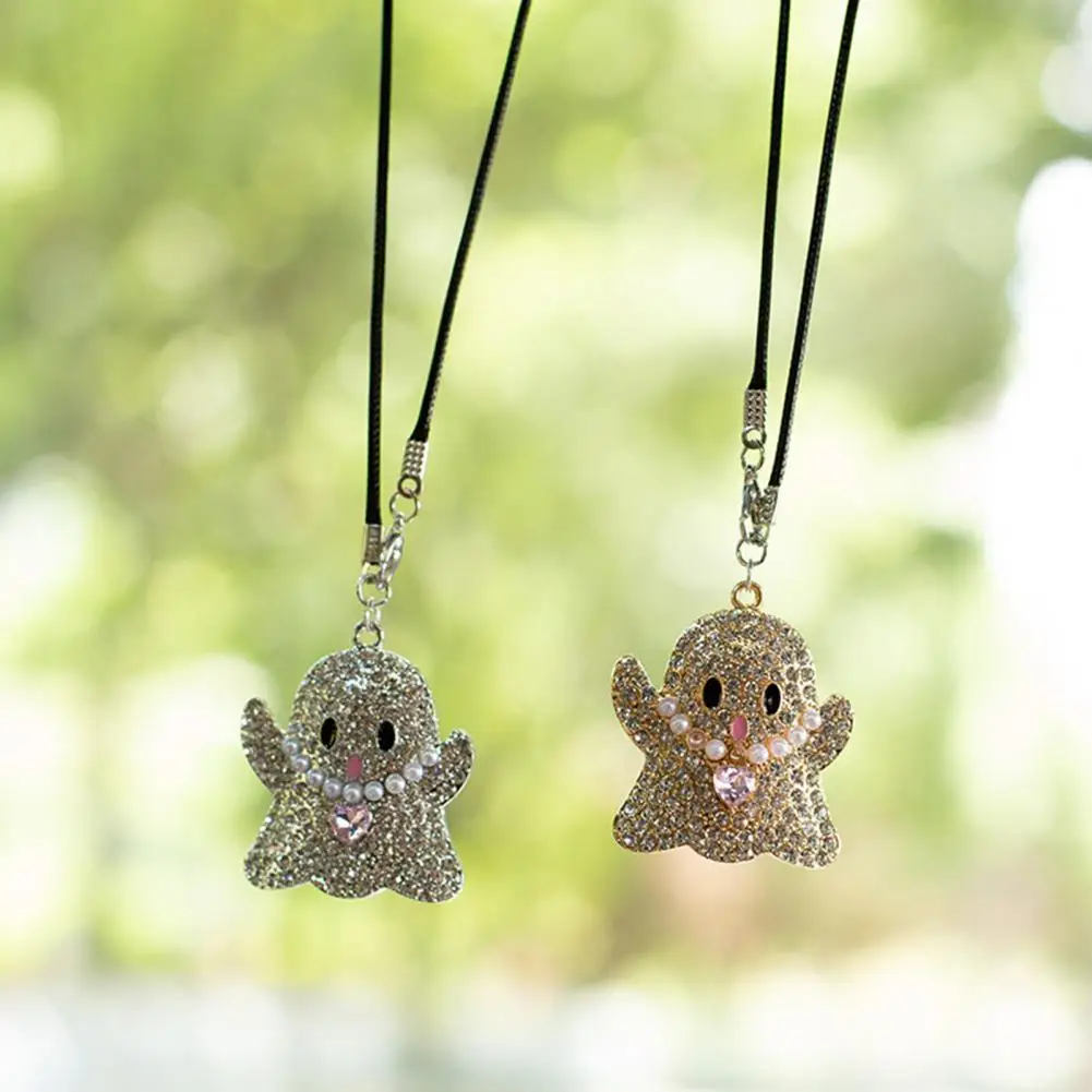 Ghost Car Ornament Gift for Car Owners Halloween Ghost Car Hanging Charm Rhinestone Rearview Mirror Pendant Auto for Vehicles