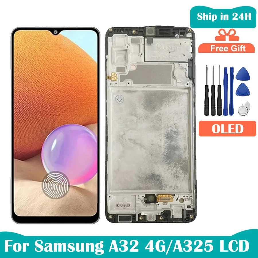 6.4\'\' Super AMOLED For Samsung A32 4G Display A325 A325F SM-A325F/DS LCD Screen Touch Digitizer Screen With Frame