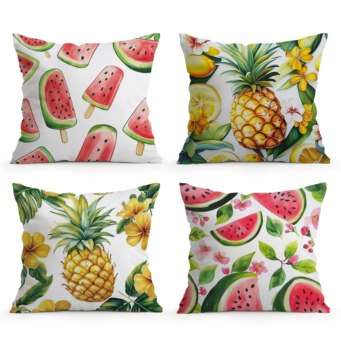 4pcs/set Summer Fruit Theme Cushions Pillowcase Polyester Cushion Cover Throw Pillow Pillowcover Home Car Sofa Decor