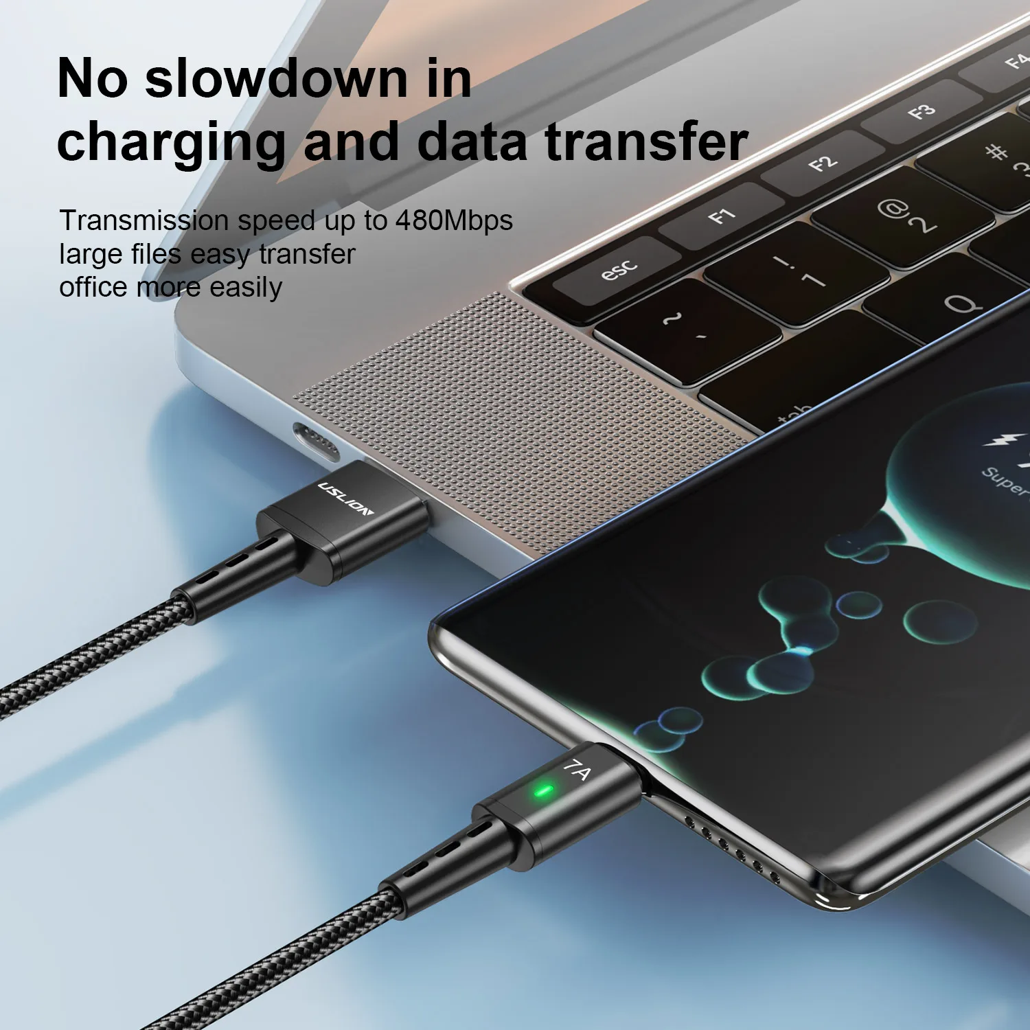 USLION 7A USB Type C Cable Fast Charging Data Wire USB-C Charger Cord For iPhone 15 Xiaomi 13 Pro Redmi Samsung Oneplus Poco X5
