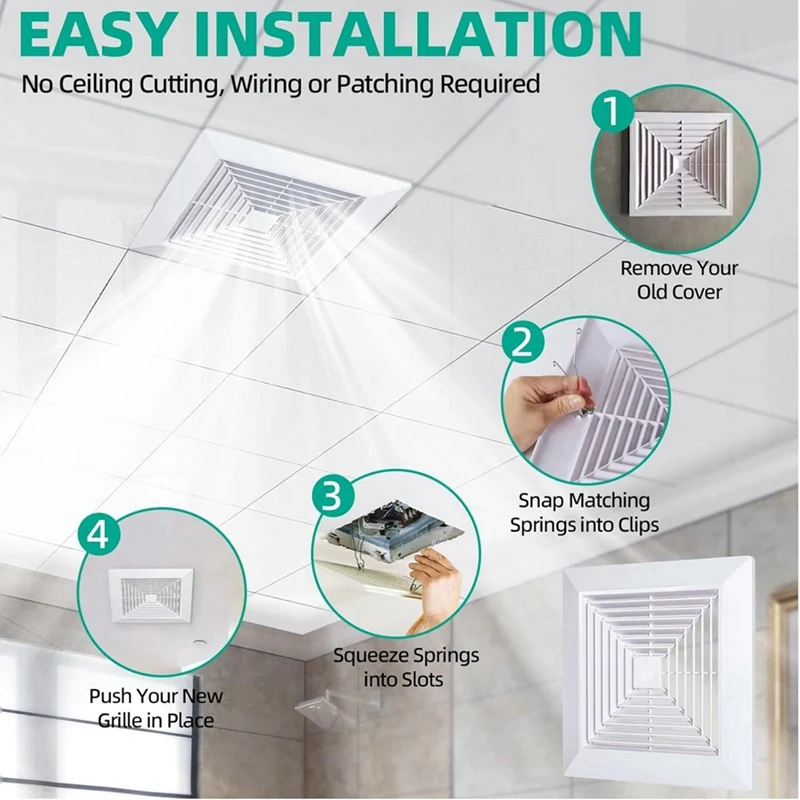 Tampa do ventilador de exaustão do banheiro com molas peças de reposição para ventilador de exaustão quadrado de teto ou de parede, banheiro
