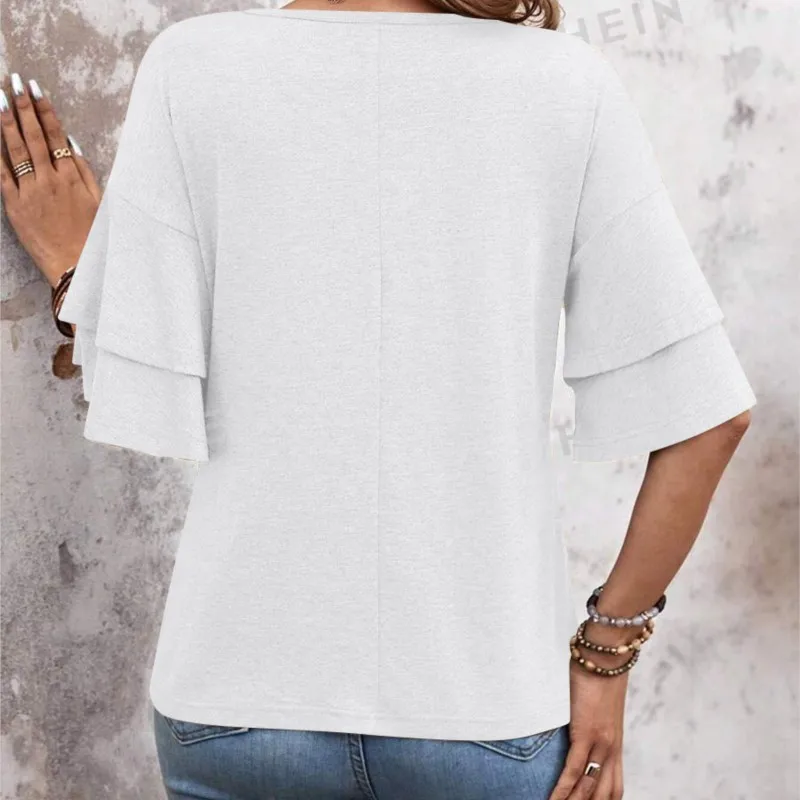 Solid Casual Loose Blouses For Women Fashion 2025 Summer Vintage Women's Oversized Shirts And Blouses Elegant Youth Female Tops