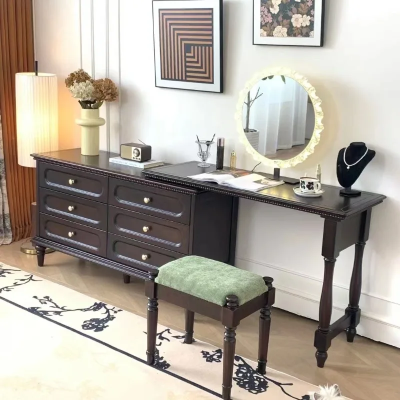 

Retro solid wood dresser, six-chest cabinet, integrated makeup table, storage cabinet, antique retractable storage cabinet