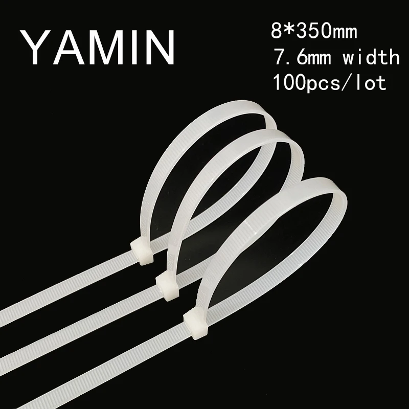 100pcs/pack 8*350mm National Standard Black White Nylon Cable Tie Bring 7.6mm Width Plastic Buckle Fixed Tool Tidy The Wire