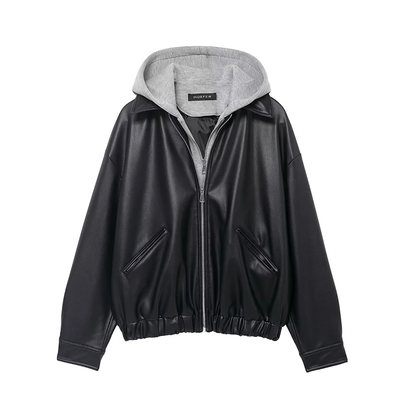 

Women Jacket 2025 Autumn Winter New Fashion Solid Color Long Sleeve Zipper Hooded Coat Female Chic Leisure Loose Outerwear