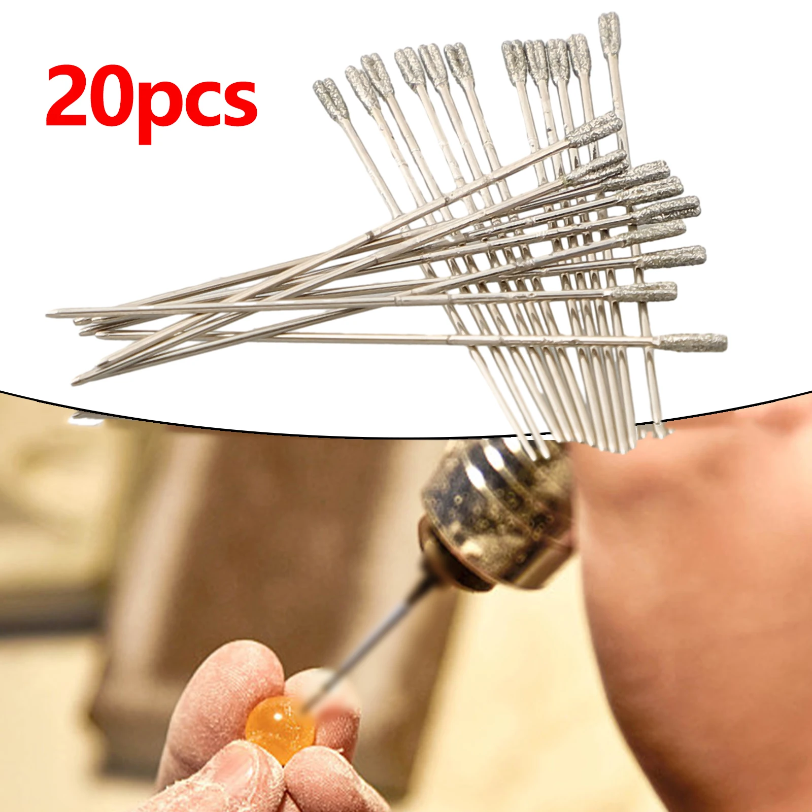 High Quality Practical Lapidary Drill Bits Tool Diamond Coated For Glass 20* 20Pcs Agate Amber Agate Needle Parts