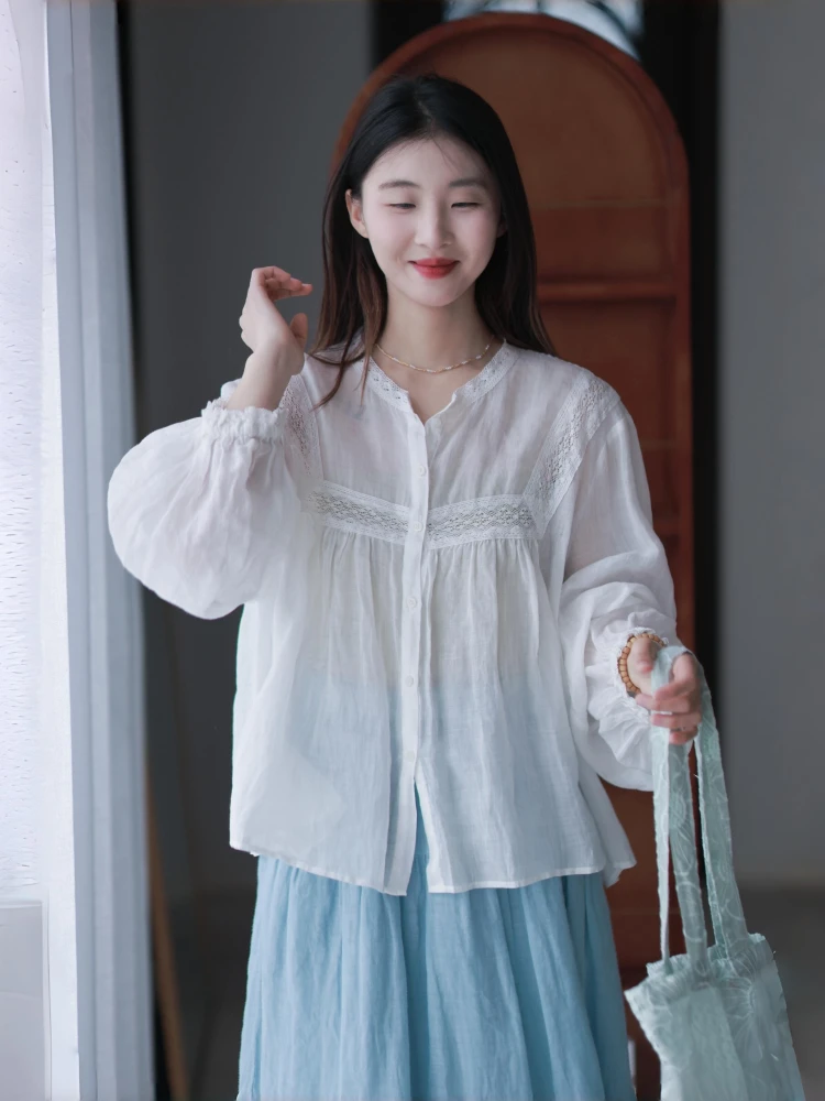 

Muede Original Women's irt 2026 Spring Summer New Lightweight Multiwear Hemp Commute Sle Long Sve Breathable Top